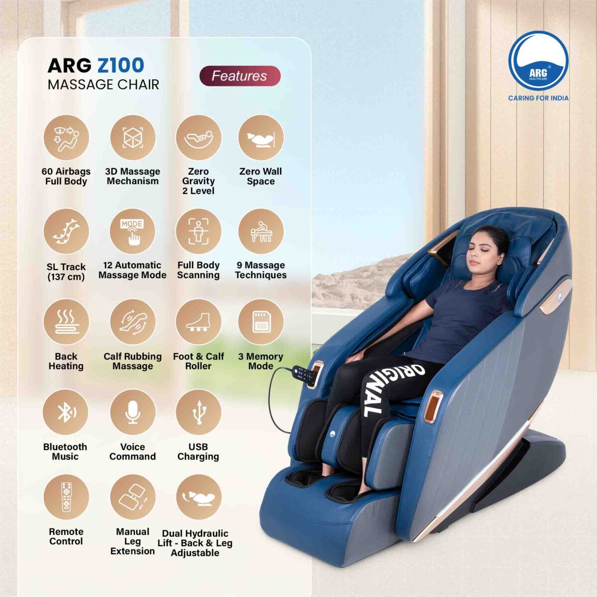3D Full Body Luxury Massage Chair Z100 Blue